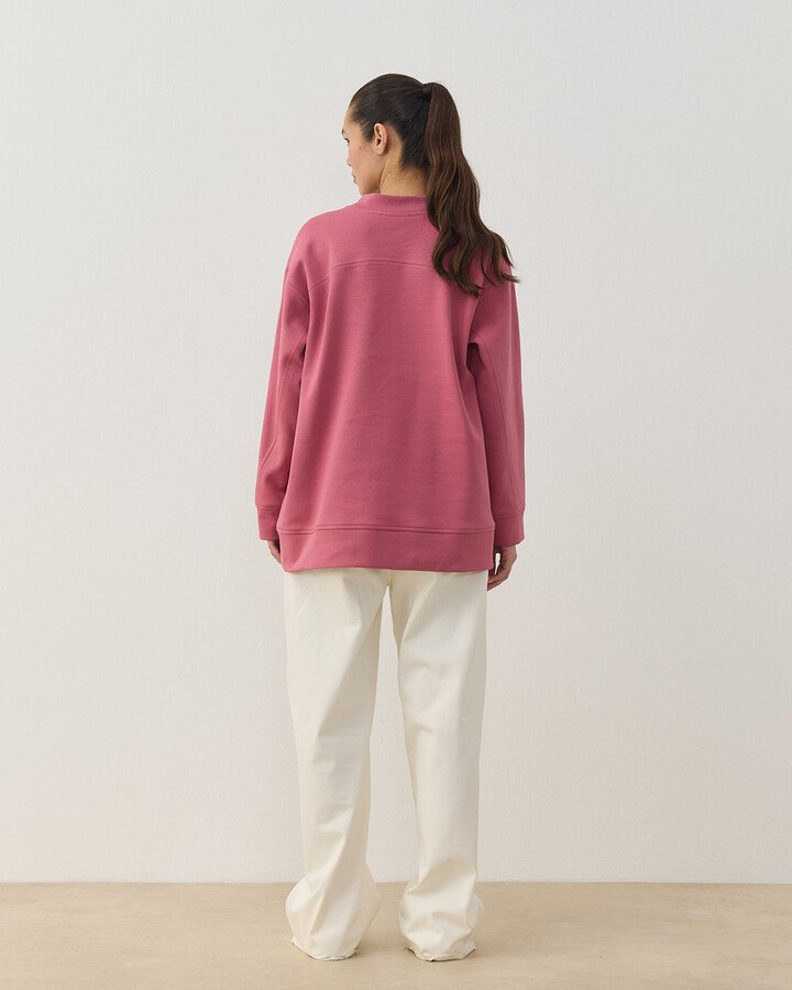 Premium Doubleface Reglan Kollu Çift Dikiş Detaylı Sweatshirt Pembe