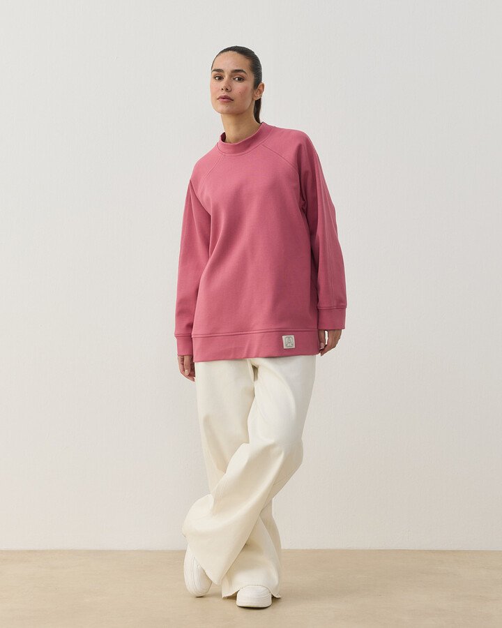 Premium Doubleface Reglan Kollu Çift Dikiş Detaylı Sweatshirt Pembe