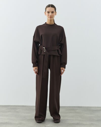 Premium Doubleface Straight Fit Nervürlü Eşofman Altı Acı Kahve - Aybikestil (1)