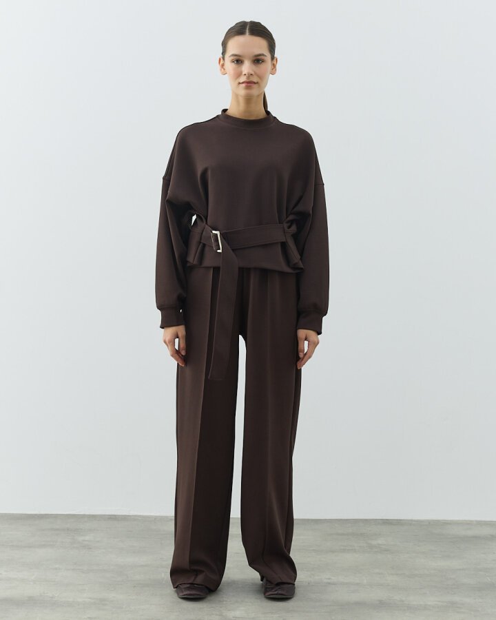 Premium Doubleface Straight Fit Nervürlü Eşofman Altı Acı Kahve - Aybikestil (1)