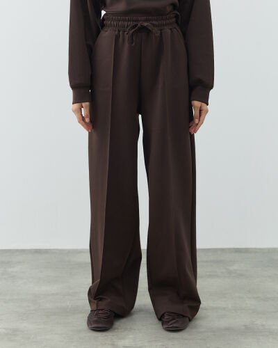 Premium Doubleface Straight Fit Nervürlü Eşofman Altı Acı Kahve 