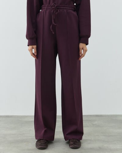 Premium Doubleface Straight Fit Nervürlü Eşofman Altı Mürdüm 