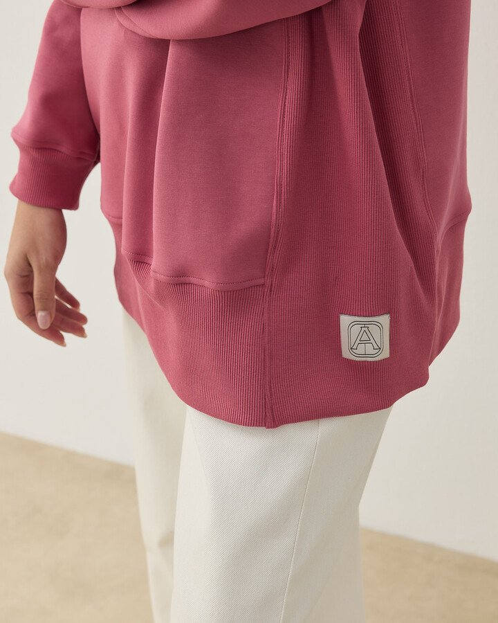 Premium Doubleface Yanı Ribanalı Stil Sweatshirt Pembe - Aybikestil (1)