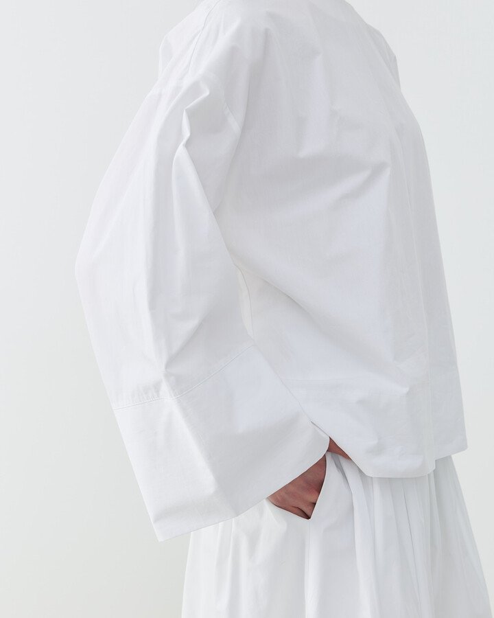 Premium Poplin Seyyar Atkılı Kimono Bluz Ekru