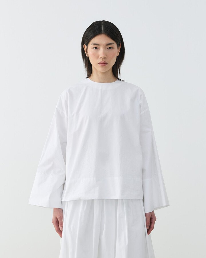 Premium Poplin Seyyar Atkılı Kimono Bluz Ekru
