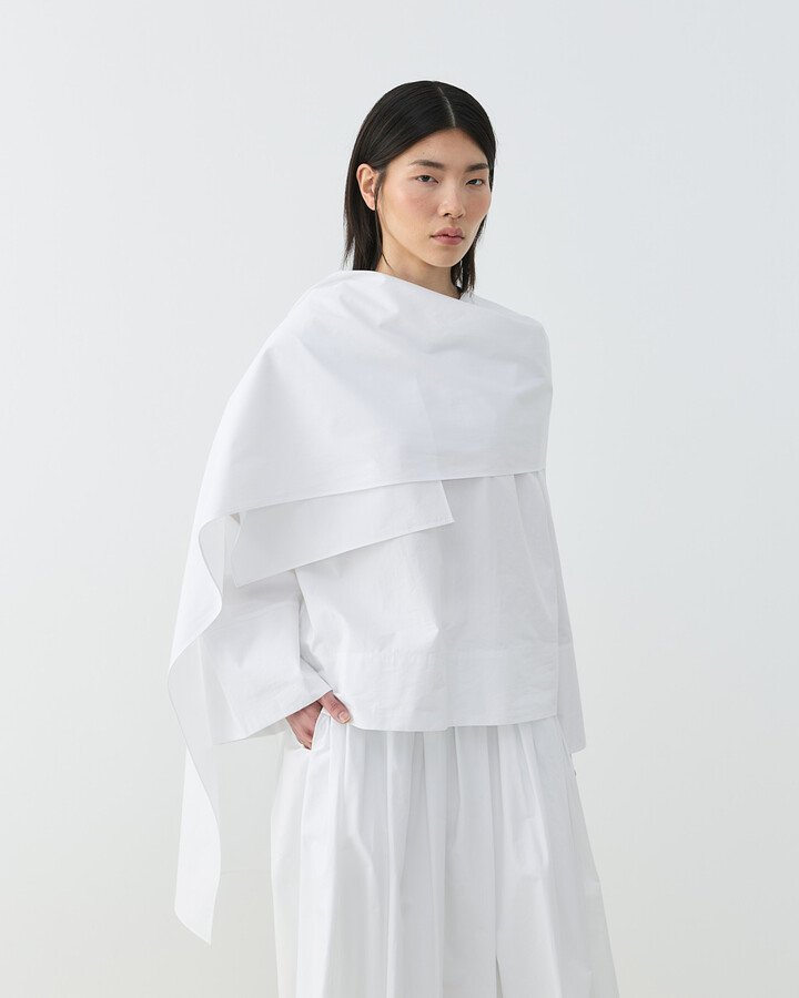 Premium Poplin Seyyar Atkılı Kimono Bluz Ekru