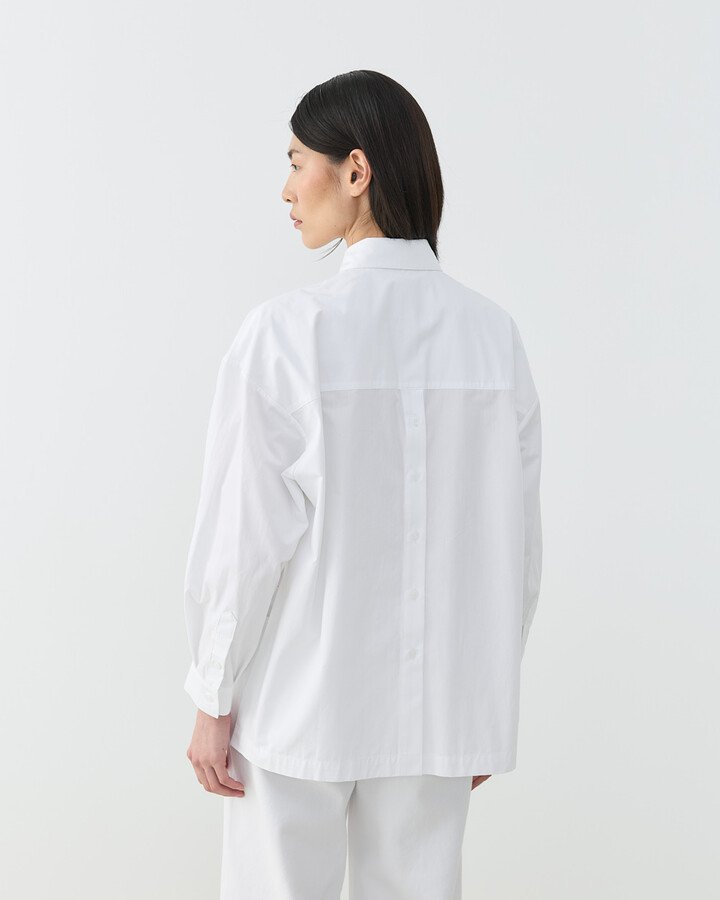 Premium Poplin Yırtmaçlı Kısa Gömlek Ekru