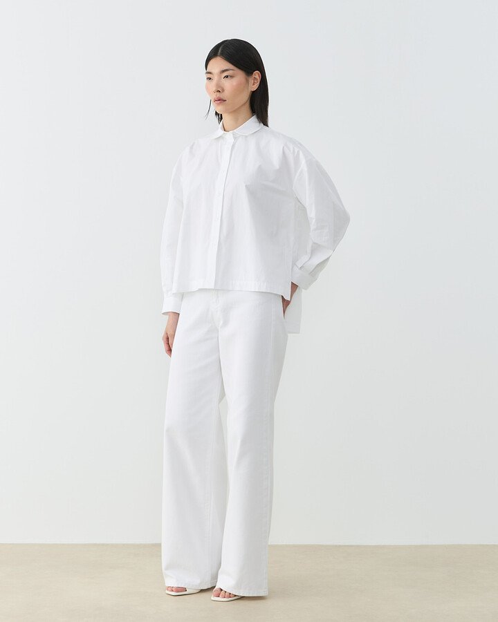 Premium Poplin Yırtmaçlı Kısa Gömlek Ekru