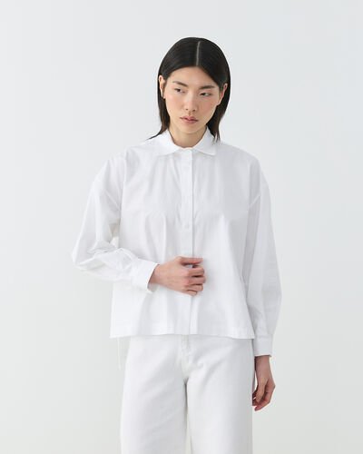 Premium Poplin Yırtmaçlı Kısa Gömlek Ekru 