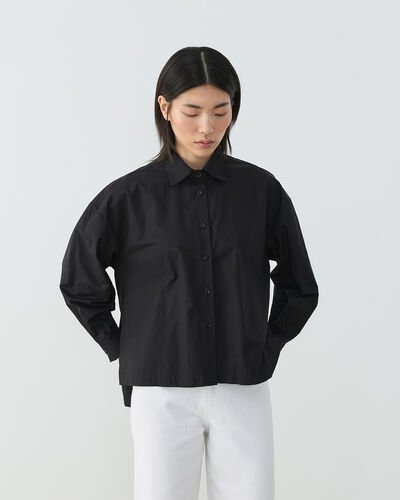 Premium Poplin Yırtmaçlı Kısa Gömlek Siyah 