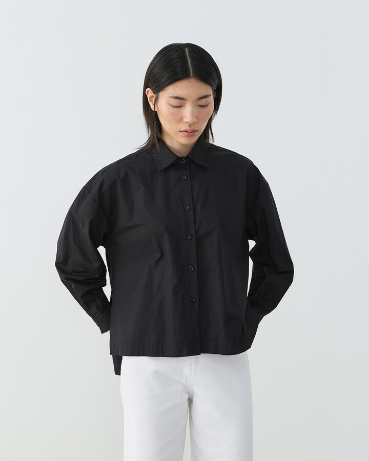Premium Poplin Yırtmaçlı Kısa Gömlek Siyah