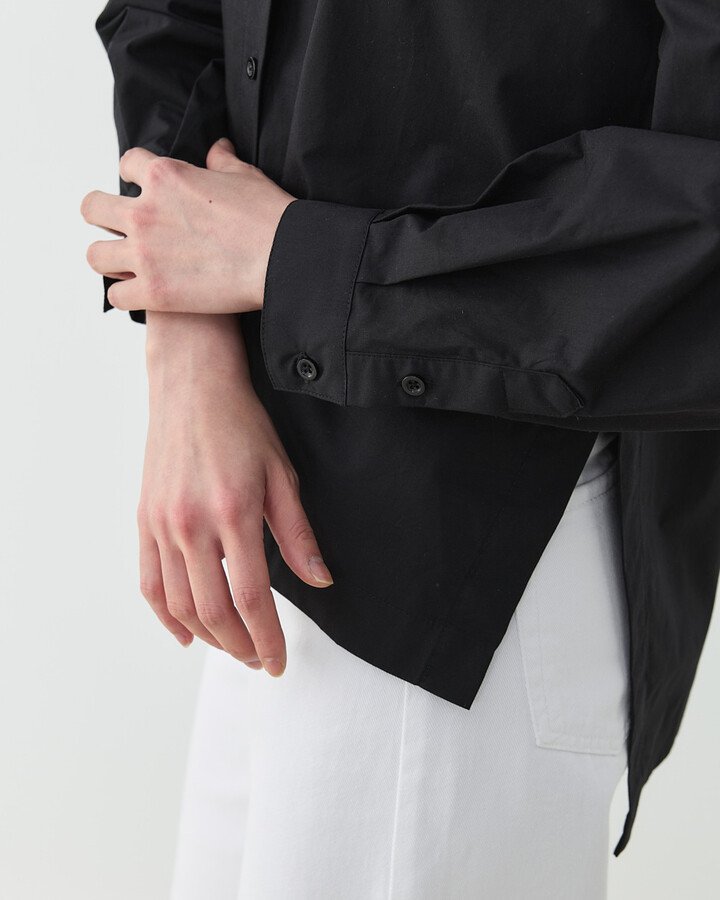 Premium Poplin Yırtmaçlı Kısa Gömlek Siyah
