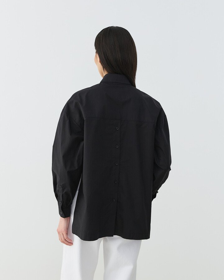 Premium Poplin Yırtmaçlı Kısa Gömlek Siyah