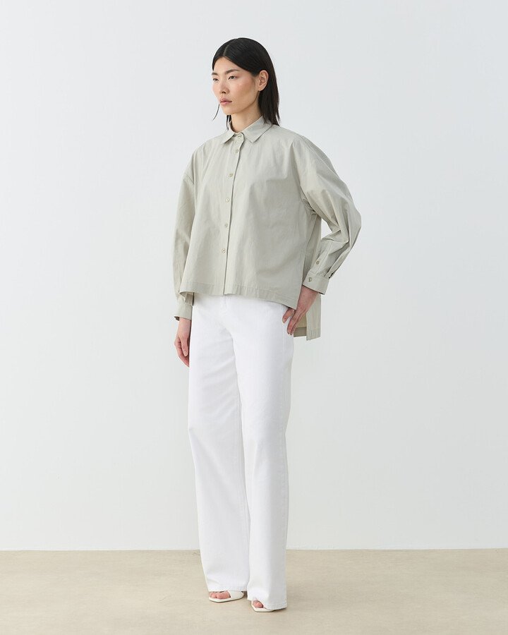 Premium Poplin Yırtmaçlı Kısa Gömlek Soğuk Mint