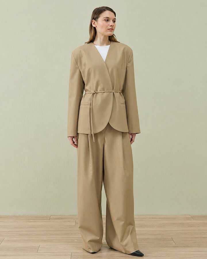Premium Yakasız Blazer Ceket Camel - Aybikestil (1)