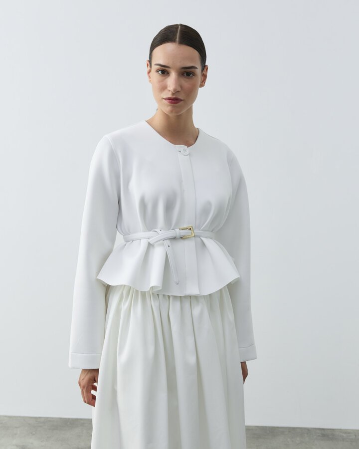 Puf Kısa Crop Volanlı Ceket Beyaz - Aybikestil