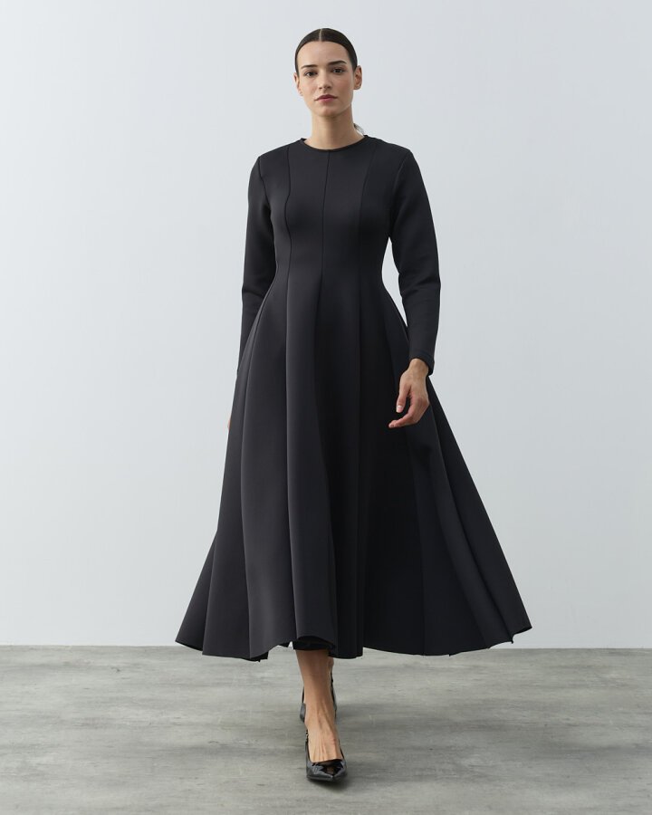 Puf Parçalı Oturan Fit Elbise Siyah - Aybikestil (1)