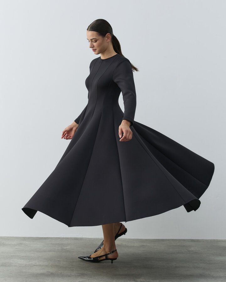 Puf Parçalı Oturan Fit Elbise Siyah - Aybikestil (1)