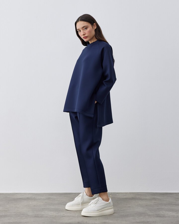 Puf Yandan Yırtmaçlı Relax Bluz Lacivert - Aybikestil (1)