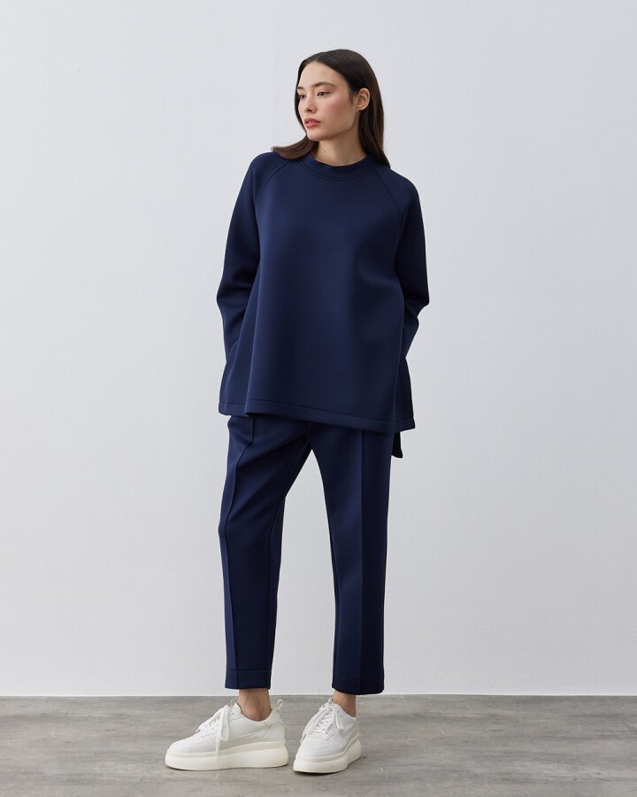 Puf Yandan Yırtmaçlı Relax Bluz Lacivert - Aybikestil (1)