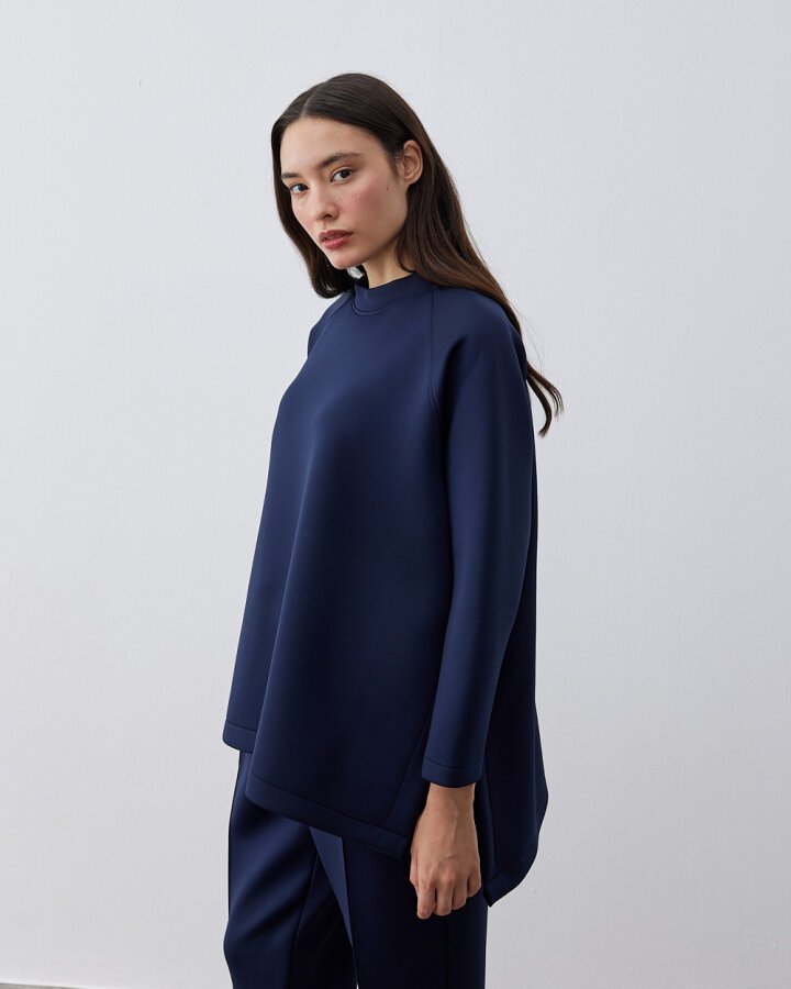 Puf Yandan Yırtmaçlı Relax Bluz Lacivert - Aybikestil (1)