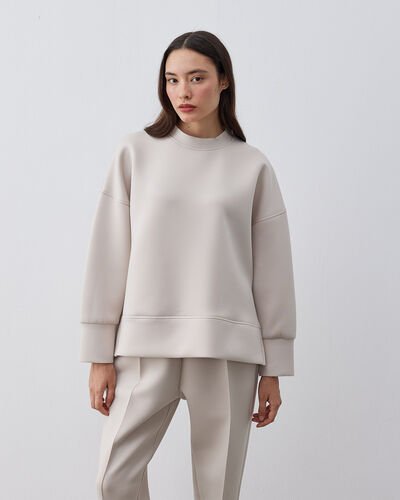 Puf Yandan Yırtmaçlı Sweat Bluz Bej 