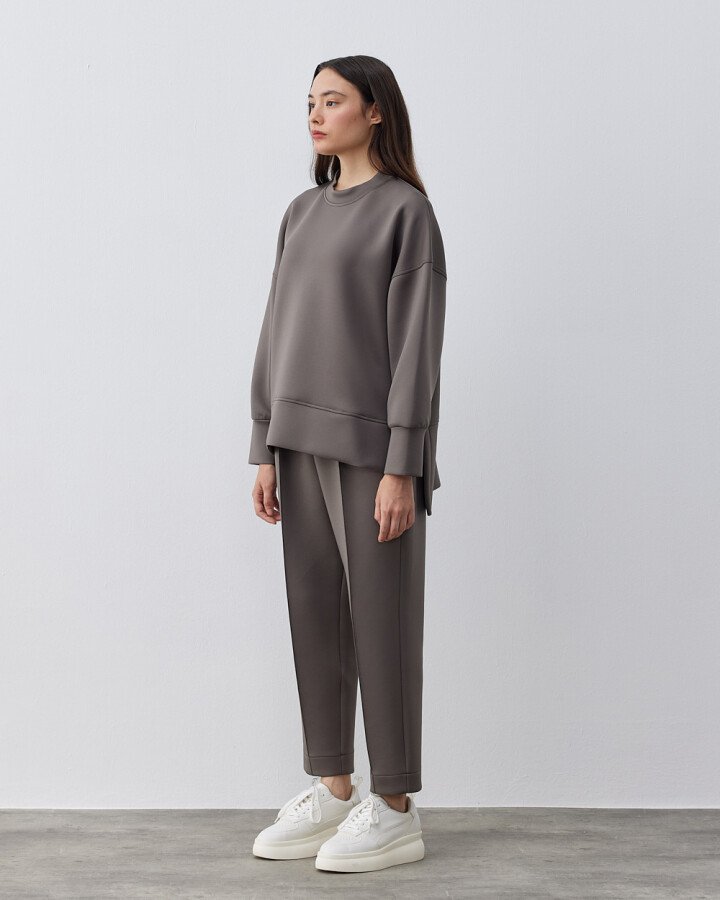 Puf Yandan Yırtmaçlı Sweat Bluz Füme - Aybikestil (1)