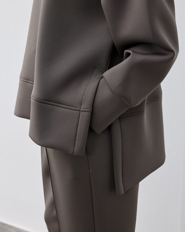 Puf Yandan Yırtmaçlı Sweat Bluz Füme - Aybikestil (1)