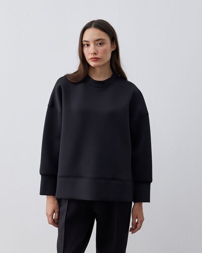 Puf Yandan Yırtmaçlı Sweat Bluz Siyah 