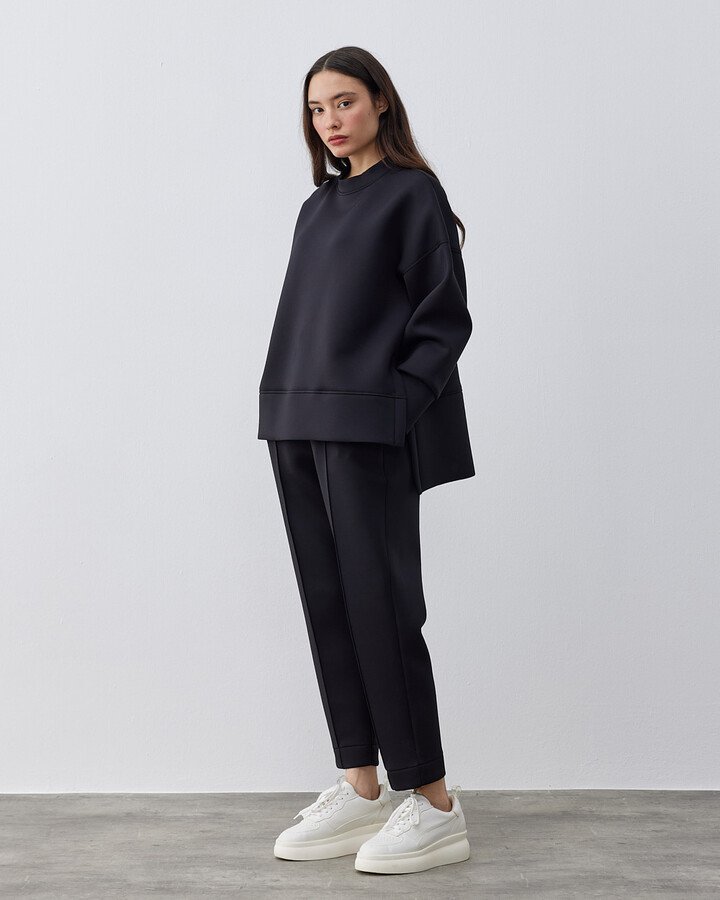 Puf Yandan Yırtmaçlı Sweat Bluz Siyah - Aybikestil (1)