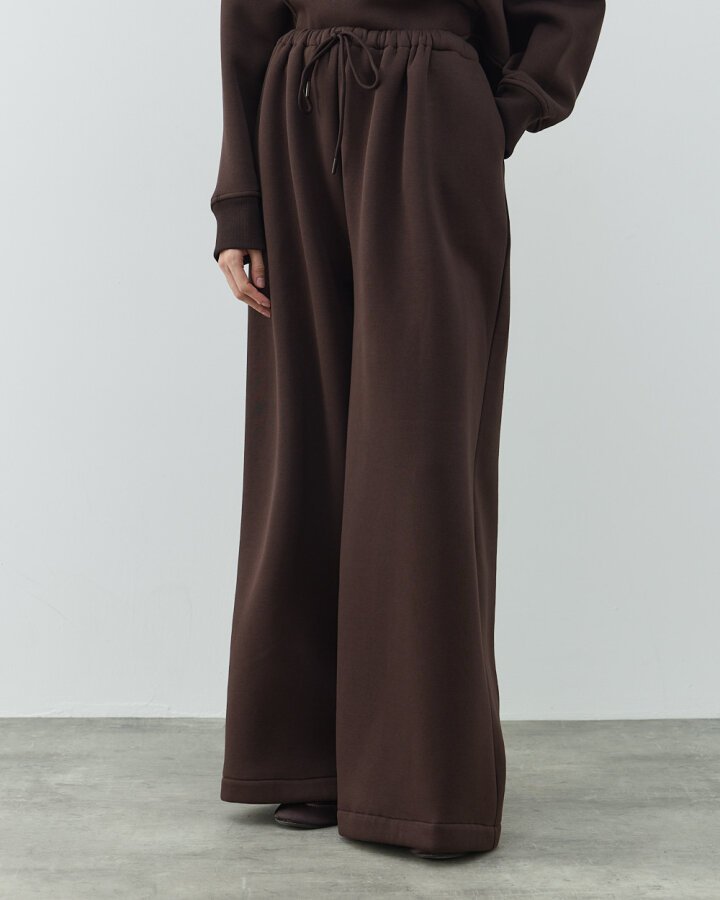 Şardonlu Üç İplik Wide Leg Bol Eşofman Altı Acı Kahve - (1)