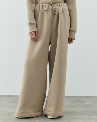 Şardonlu Üç İplik Wide Leg Bol Eşofman Altı Taş - Aybikestil (1)