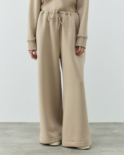 Şardonlu Üç İplik Wide Leg Bol Eşofman Altı Taş 