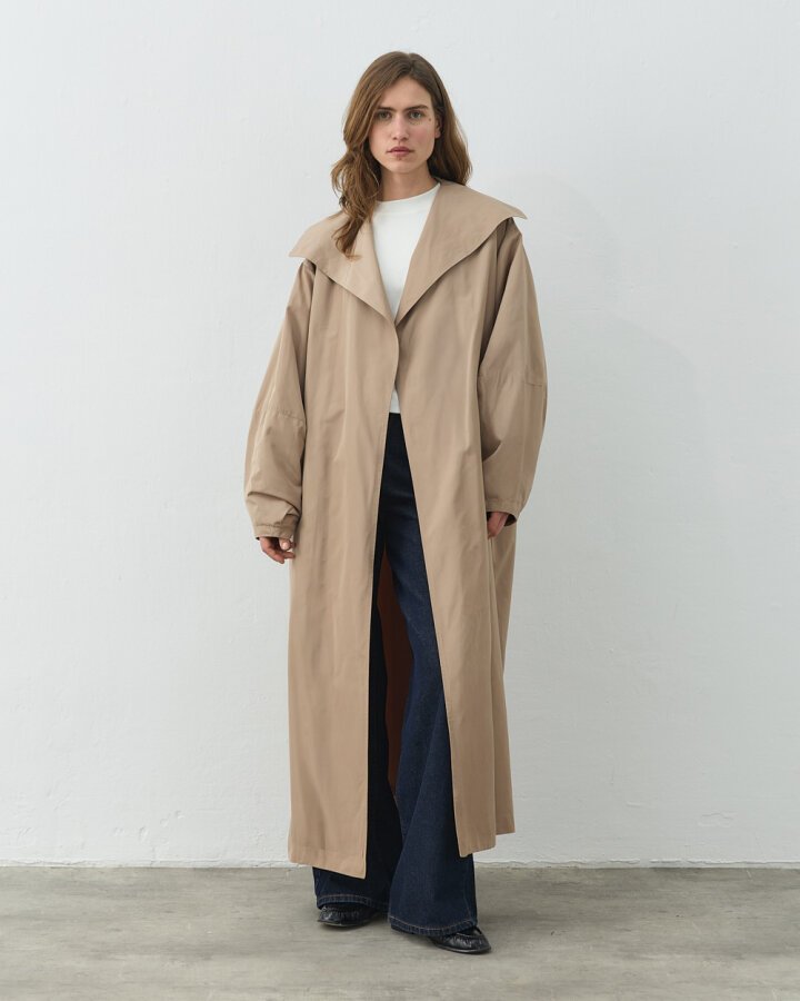 Salaş Yarasa Balon Kol Uzun Trençkot Bej - Aybikestil (1)