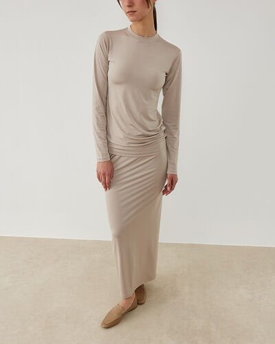 Sandy Düz Dar Uzun Kalem Etek Bej - Aybikestil (1)