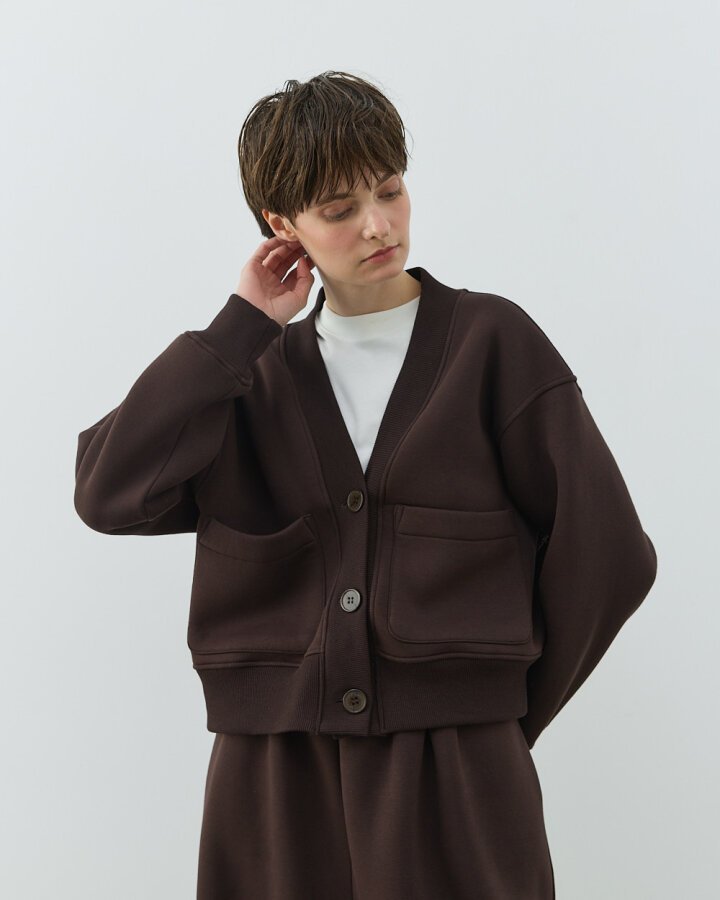 Şardonlu Üç İplik Cepli Hırka Acı Kahve - Aybikestil