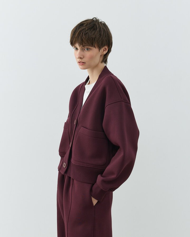 Şardonlu Üç İplik Cepli Hırka Bordo - Aybikestil (1)