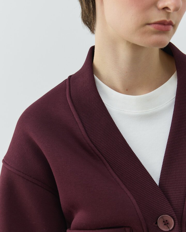 Şardonlu Üç İplik Cepli Hırka Bordo - Aybikestil (1)