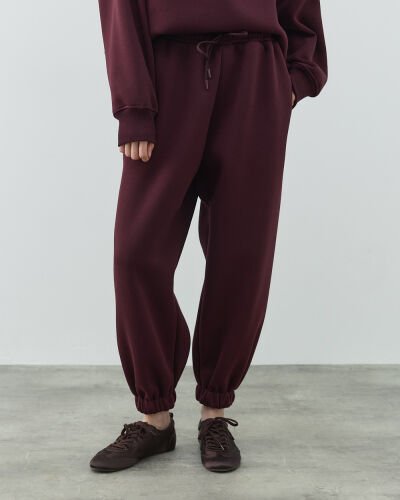 Şardonlu Üç İplik Paçası Lastikli Jogger Eşofman Altı Bordo 