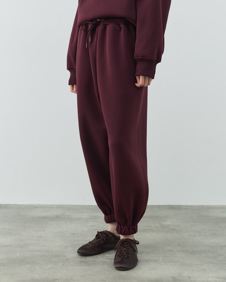 Şardonlu Üç İplik Paçası Lastikli Jogger Eşofman Altı Bordo - (1)