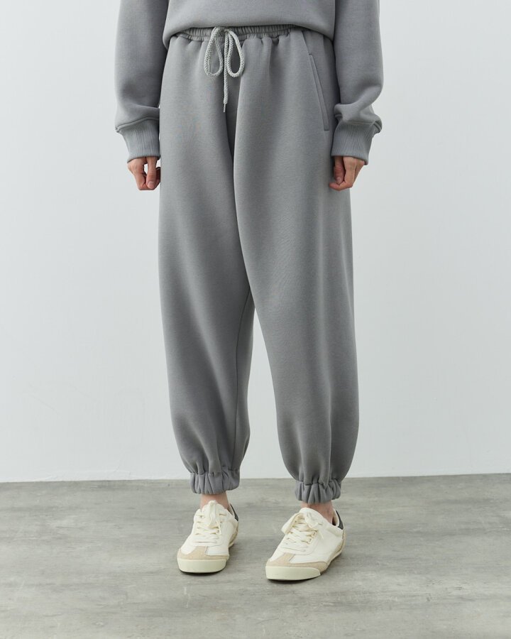 Şardonlu Üç İplik Paçası Lastikli Jogger Eşofman Altı Gri - (1)