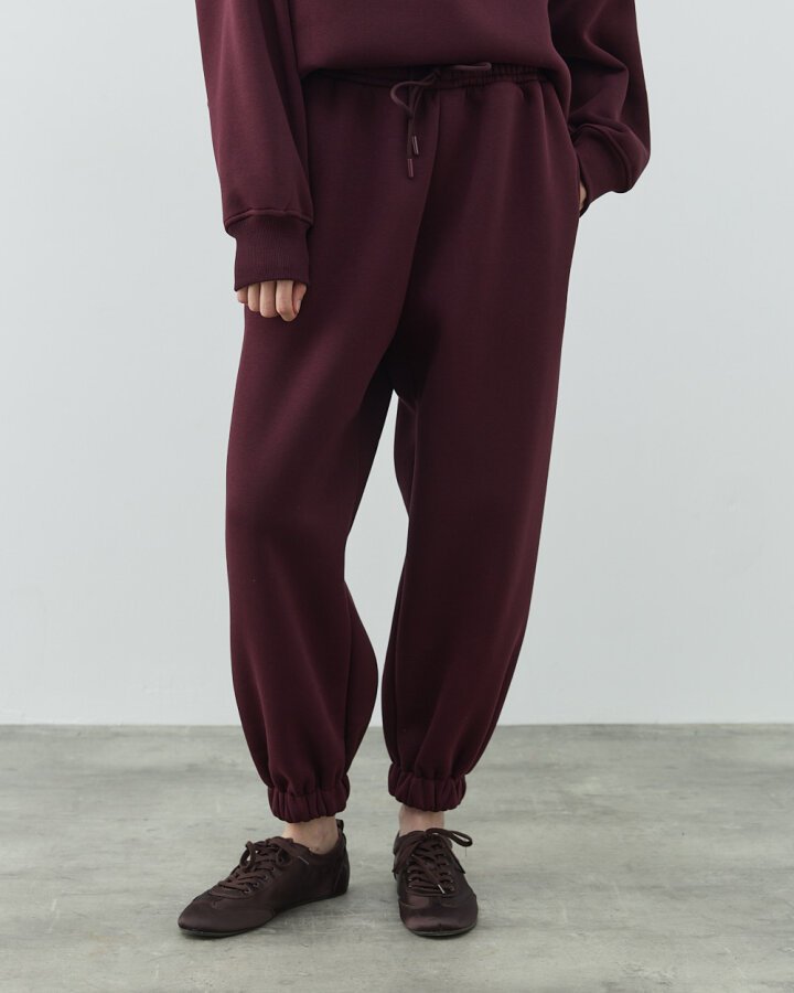 Şardonlu Üç İplik Paçası Lastikli Jogger Eşofman Altı Çift Seti Bordo - (1)