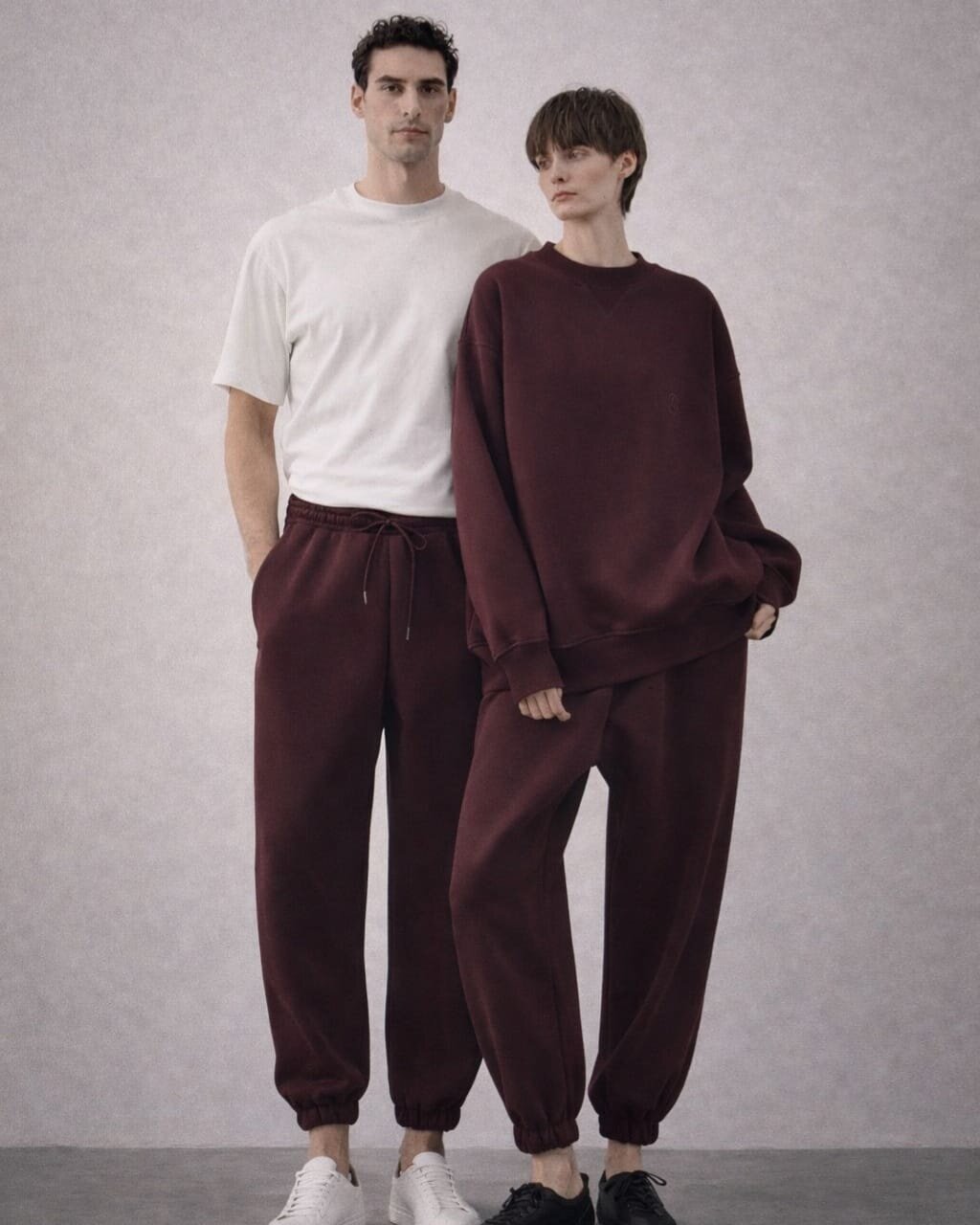 Şardonlu Üç İplik Paçası Lastikli Jogger Eşofman Altı Çift Seti Bordo - 