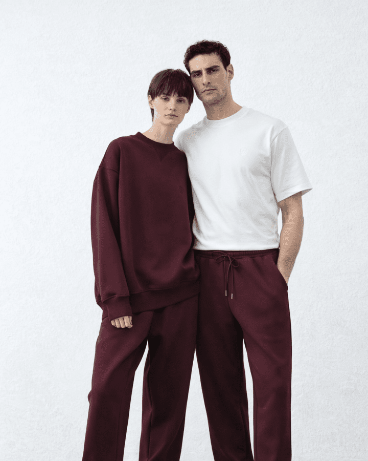 Şardonlu Üç İplik Paçası Lastikli Jogger Eşofman Altı Çift Seti Bordo - 