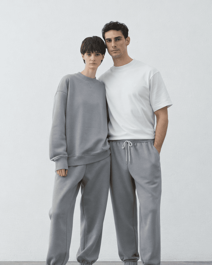 Şardonlu Üç İplik Paçası Lastikli Jogger Eşofman Altı Çift Seti Gri - 