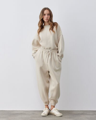 Şardonlu Üç İplik Relax Eşofman Altı Krem - Aybikestil (1)