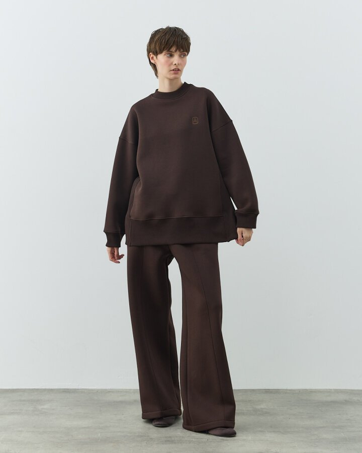 Şardonlu Üç İplik Straight Fit Nervürlü Eşofman Altı Acı Kahve - Aybikestil (1)