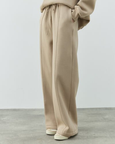 Şardonlu Üç İplik Straight Fit Nervürlü Eşofman Altı Taş - Aybikestil (1)