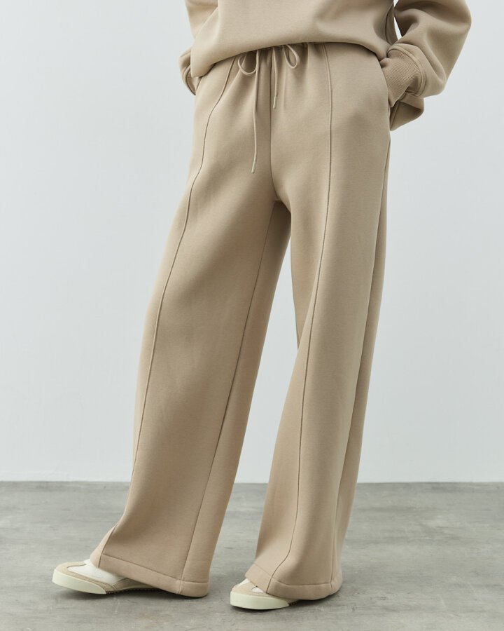 Şardonlu Üç İplik Straight Fit Nervürlü Eşofman Altı Taş - Aybikestil (1)