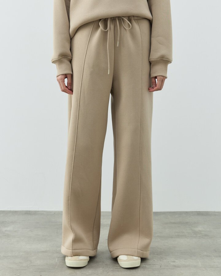 Şardonlu Üç İplik Straight Fit Nervürlü Eşofman Altı Taş